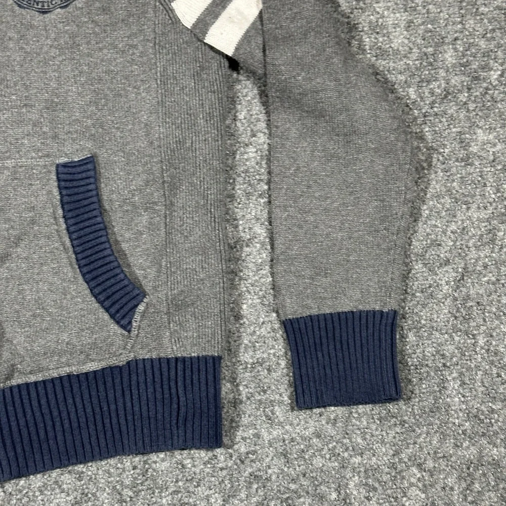 Tommy Hilfiger Mens Gray Navy Blue Full Zip Mock Neck Cotton‎ Knit Sweater Small